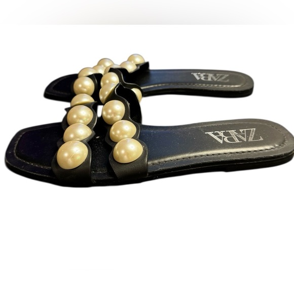 Zara Black Sandals with Pearl Accents Size 39 US 8.5 - Picture 3 of 4